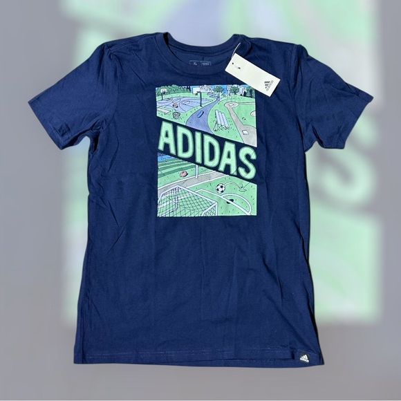 Boy’s Adidas Navy Graphic T-Shirt Size XL (18/20) - Picture 1 of 4